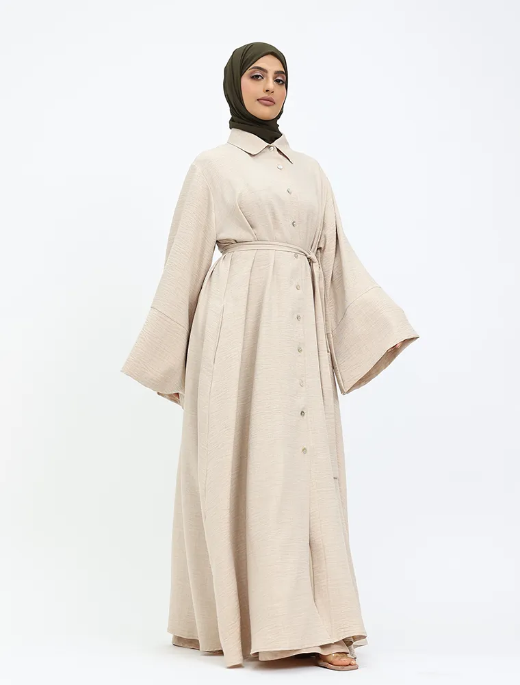 Beige Linen Feel Collar Shirt